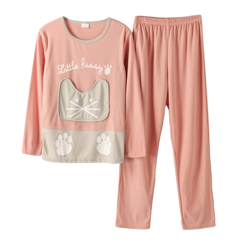 莎丞 春秋天睡衣女长袖胖MM春季大码卡通薄家居服两件套装学生夏款