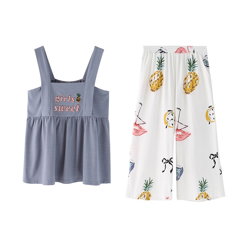 乌拉拉公主女生夏季睡衣女无袖背心性感吊带家居服套装休闲中裤夏