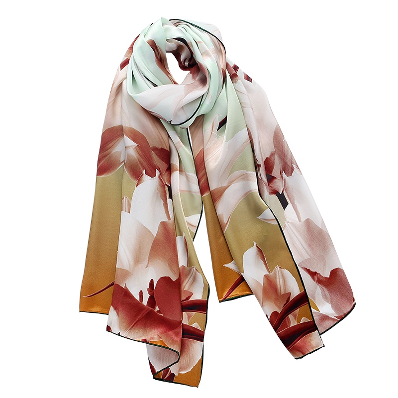 桑柏丝绸真丝丝巾女桑蚕丝长款百搭披肩围巾两用礼品礼盒装