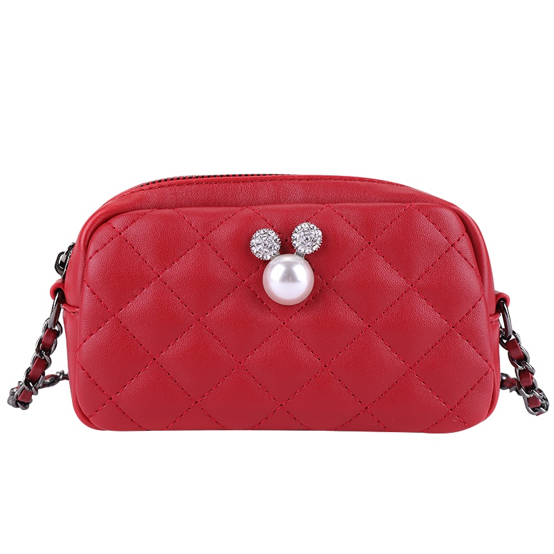 dubaolu/都宝路2020新款简约菱格迷你珍珠装饰斜挎包单肩包女包