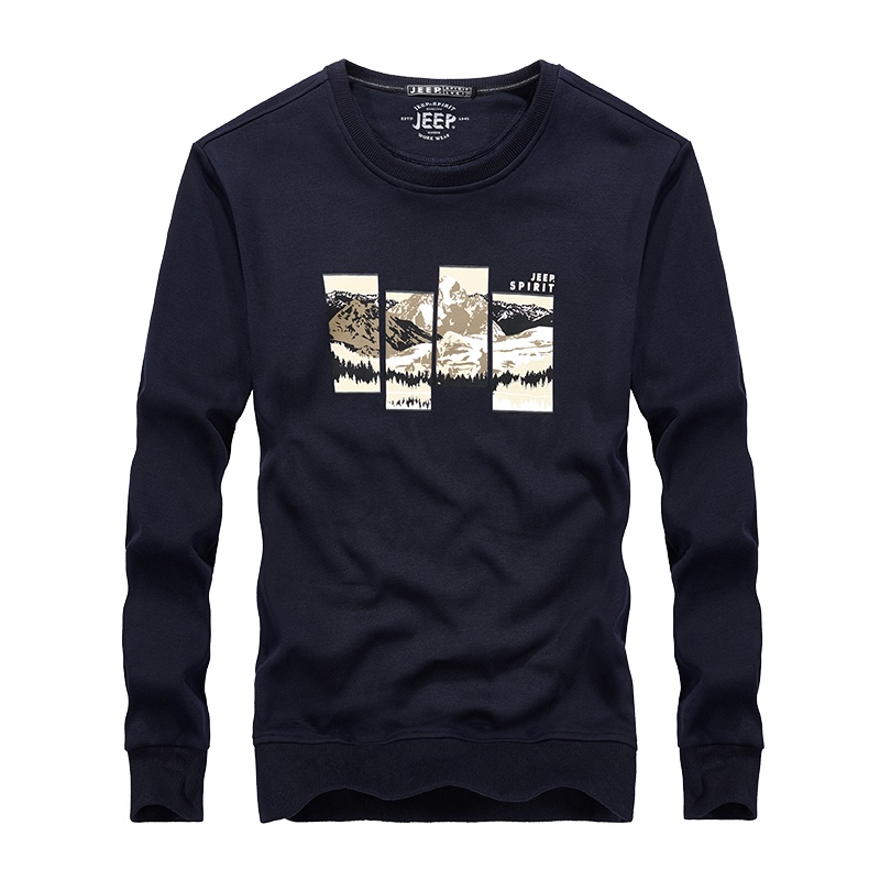 JEEP/吉普男士休闲简约时尚印花百搭圆领套头加绒长袖卫衣男FSM