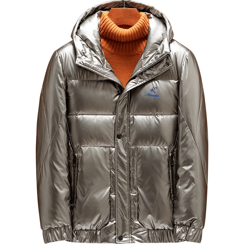 雅鹿男装90白鸭绒亮面防水短款连帽保暖外套羽绒服14409967