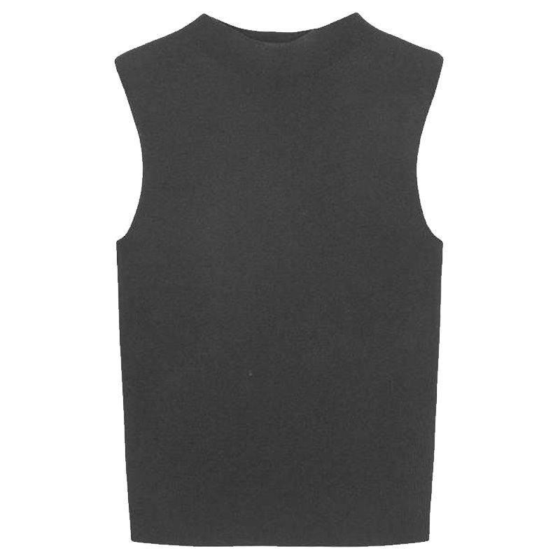 拉夏贝尔无袖背心上衣女春季新款针织套头半高领内搭黑色打底衫冬女士30081528