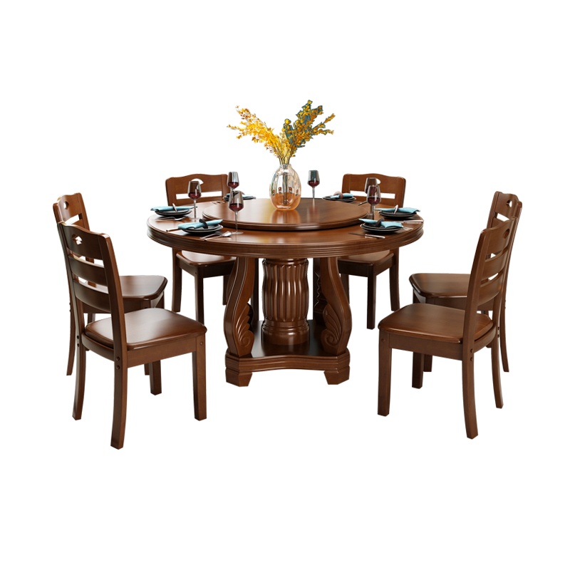 天惠子 餐桌 木质橡木餐桌椅组合餐厅现代中式实木圆桌带转盘吃饭桌子圆形餐桌