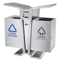 振真ZZ-148垃圾桶不锈钢带烟灰缸双桶分类垃圾桶商用物业小区市政环卫果皮箱砂钢847*390*101