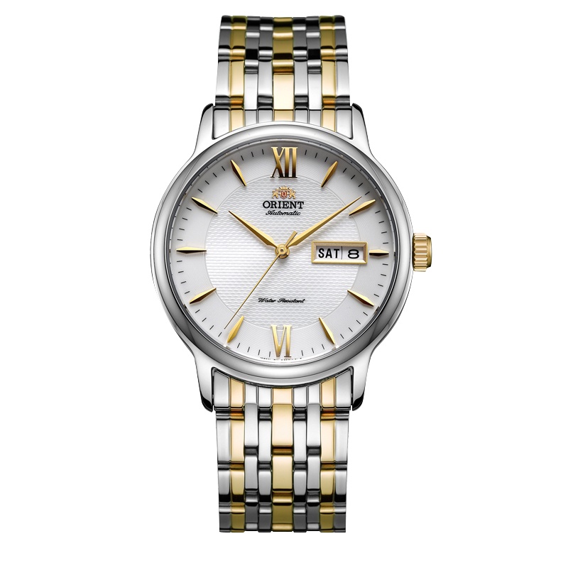 东方双狮(ORIENT)男士手表 全自动机械男表50米防水商务休闲腕表 [香槟金白盘]SAA05002WB