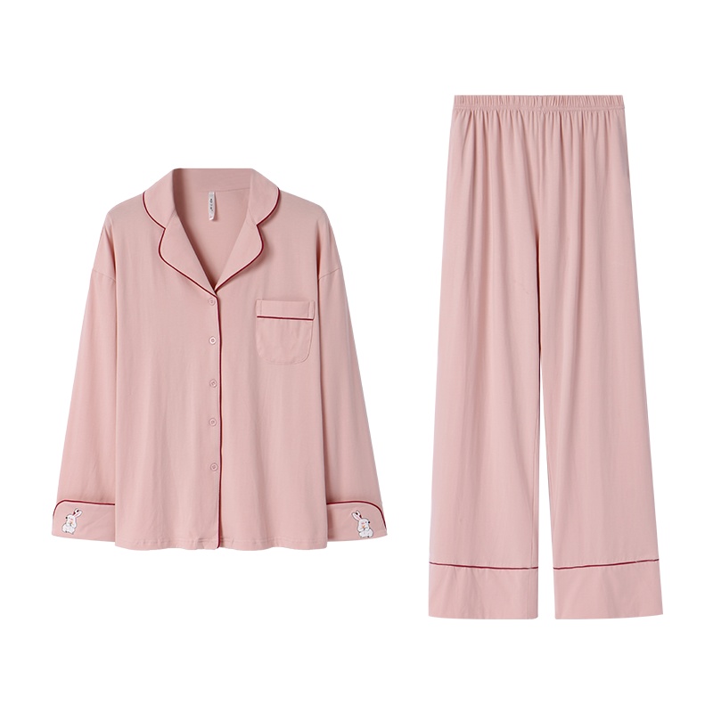 春秋新品简约甜美可爱花边长袖时尚可外穿家居服套装女睡衣