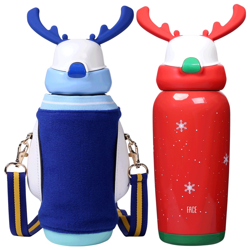 Face儿童保温杯带吸管创意个性潮流小学生幼儿园可爱水杯子