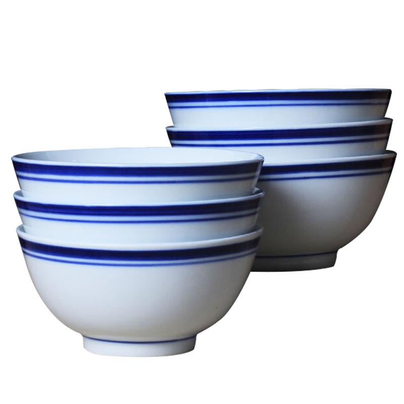 LICHEN 陶瓷蓝边饭碗景德镇青花瓷器5英寸中式釉下彩餐具微波炉适用 6个装