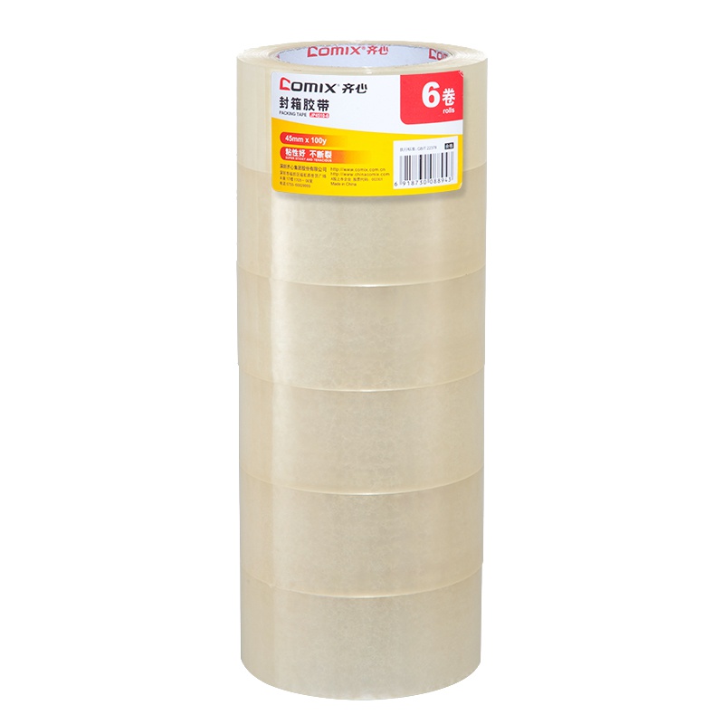 齐心(COMIX)JP4510-6封箱胶带6卷/筒45mm*100y(91.4米)透明包装胶带 透明胶带 封箱胶带