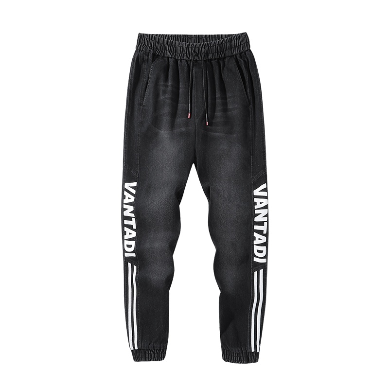 三弦(LA CORDE)2019新款春秋牛仔裤男士潮牌百搭宽松束脚不褪色松紧带腰头裤子男LA-TCK9111