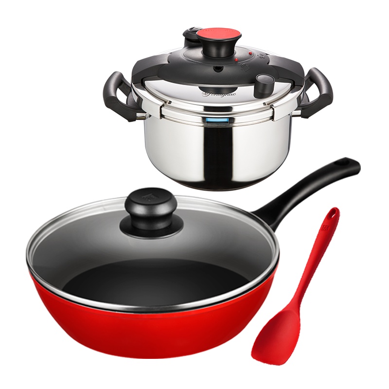 德国双立人(ZWILLING)中式不粘炒锅套装家用厨房煎炒牛排锅压力锅高压锅汤锅硅胶铲组合电磁炉煤气灶通用
