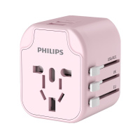飞利浦(Philips)SPS1001A两位USB出境差旅全球224国通用转换插头粉色适用欧标英标美标澳标插座