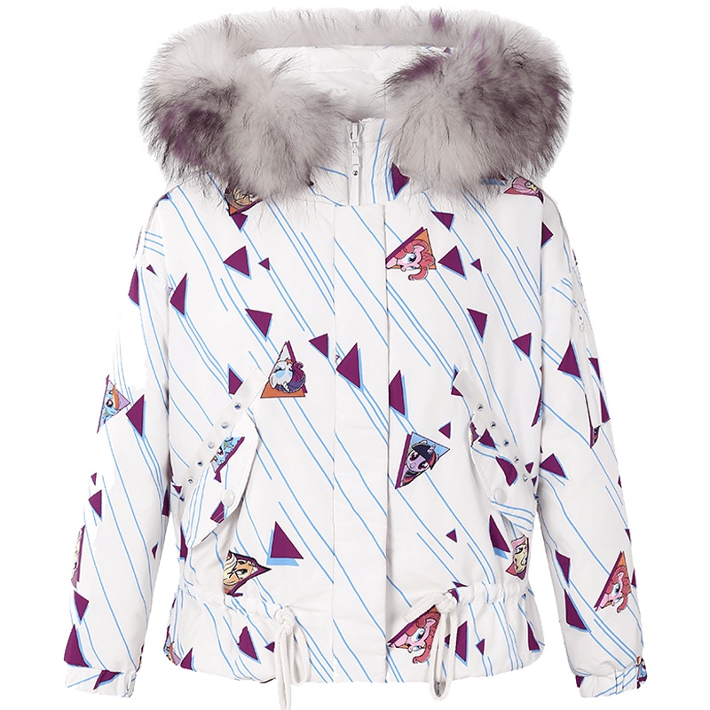 艾莱依2018冬季彩色短款大毛领羽绒服女