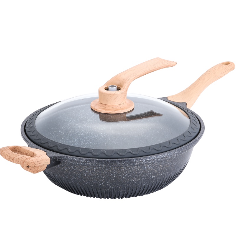 新丰腾 真空微高压家用炒锅麦饭石不粘锅平底炒菜锅无油烟电磁炉锅燃气灶通用F1001麦饭石不粘锅(标配)