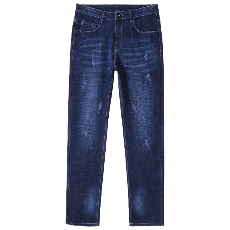 LEEVIRHINO2021年秋季新款宽松牛仔裤男士商务直筒青中年时尚高腰男士牛仔裤弹力大码胖子男士休闲裤男装长裤1