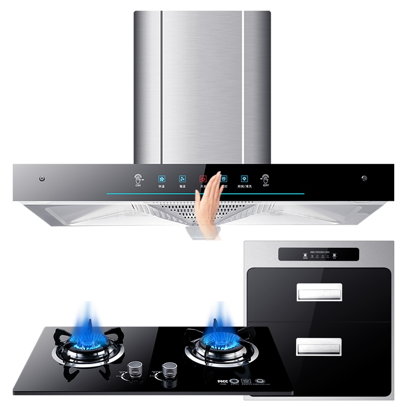 欢呼好太太 欧式触控式抽油烟机燃气灶紫外线消毒柜套装自清洗免拆洗 25立方T型家用烟灶消三件套 液化气