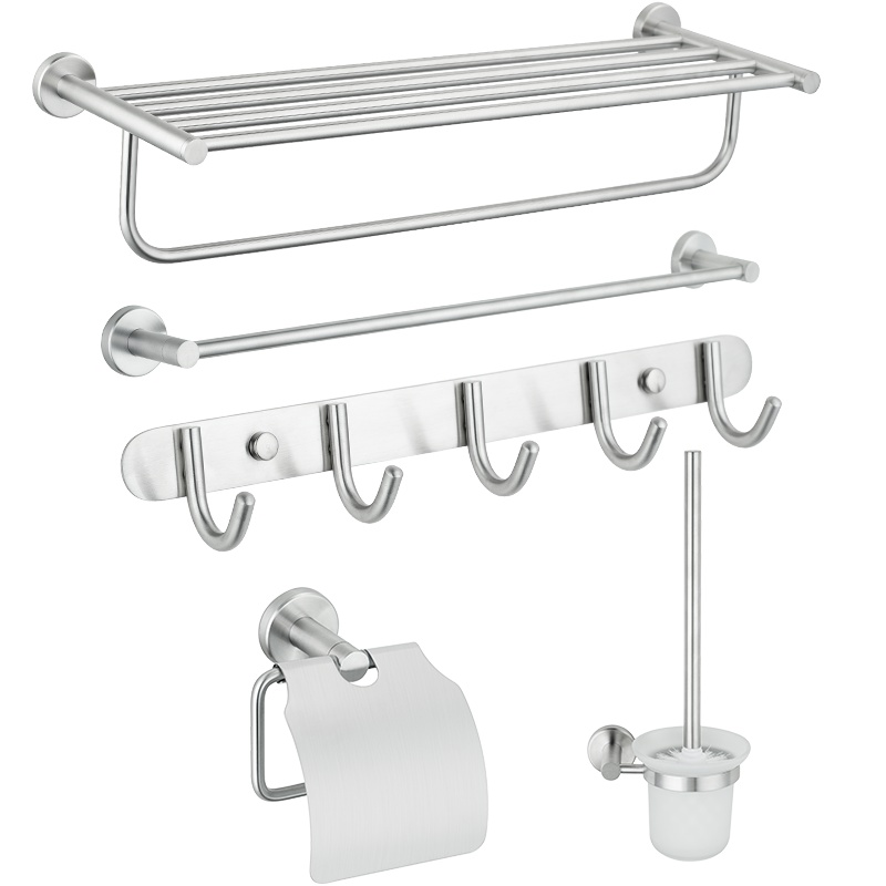 安华卫浴（ANNWA）304不锈钢浴室挂件五件套装不锈钢多功能毛巾架浴巾架厕纸架置物架马桶刷