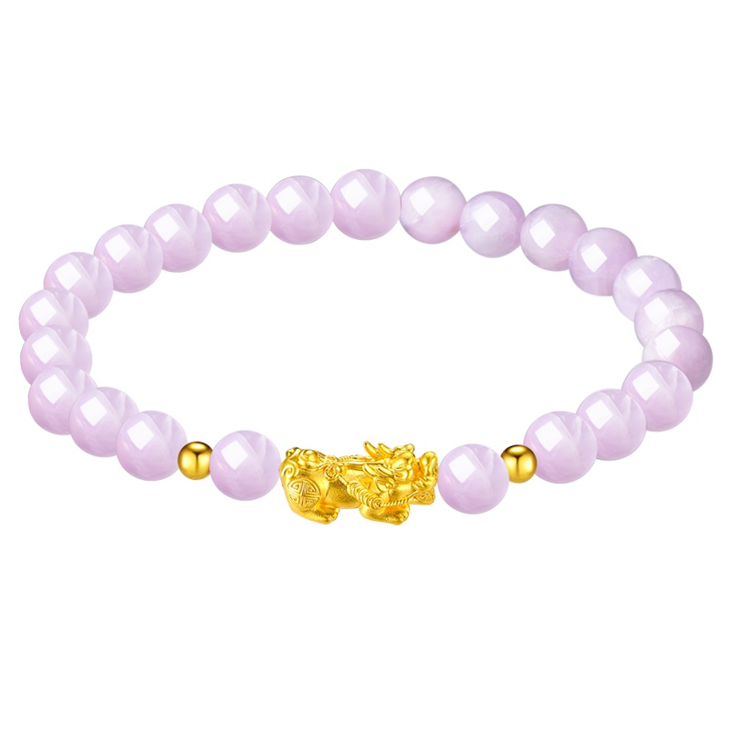 蒂蔻 黄金貔貅手链女款 3D硬足金粉水晶手串本命年节日礼物