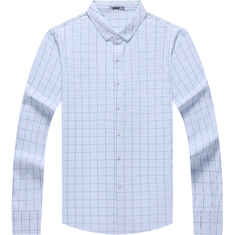 恒源祥长袖衬衫男夏季新款中老年男士格子衬衣混纺衬衫男上衣