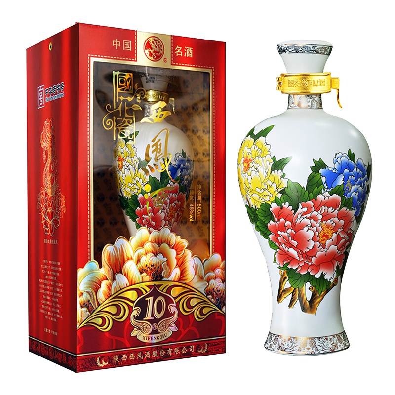 国花瓷西凤酒 西风酒 10年45度 十年艺术版 白酒 收藏 送礼 凤香型 陕西 单瓶500ml
