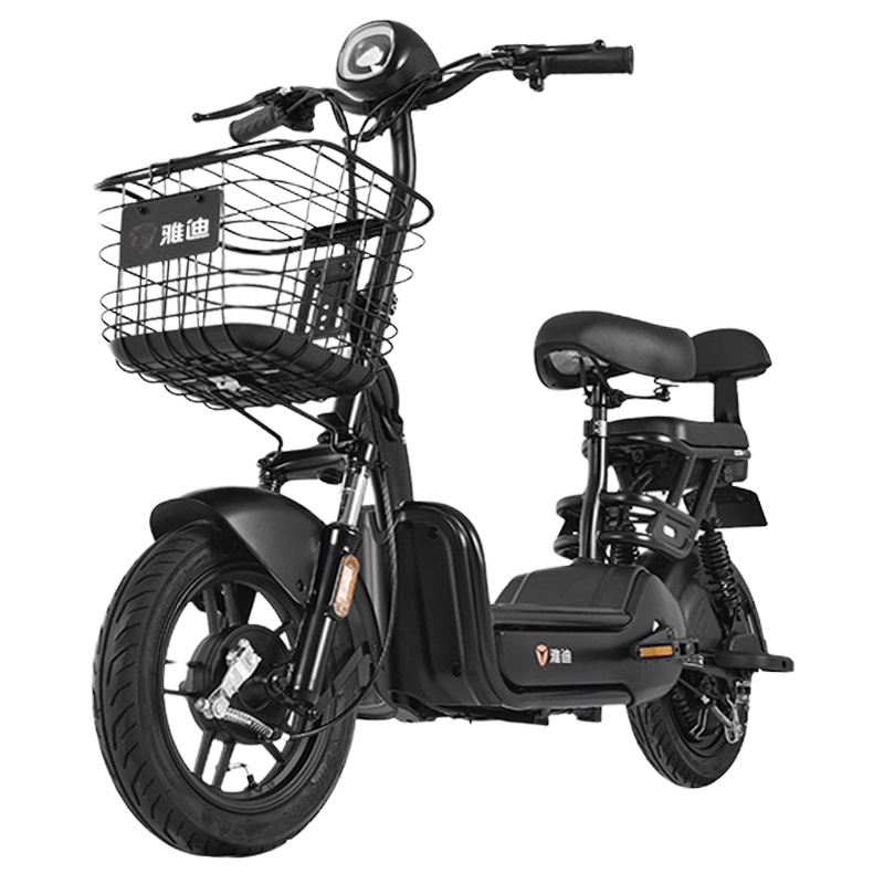 雅迪小王子精致版电池铅酸48V电动车踏板电瓶车亲子代步电动自行车简易款 新油光黑
