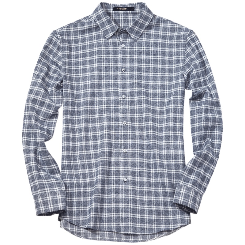 千纸鹤男士棉质色织格子衬衣男青年欧美简约修身长袖衬衫男1366