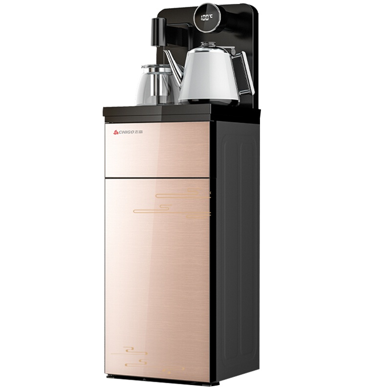 志高智能遥控 大屏数显 双壶出水安全童锁饮水机家用智能全自动下置水桶小型立式泡茶艺多功能温热款茶吧机JB-25