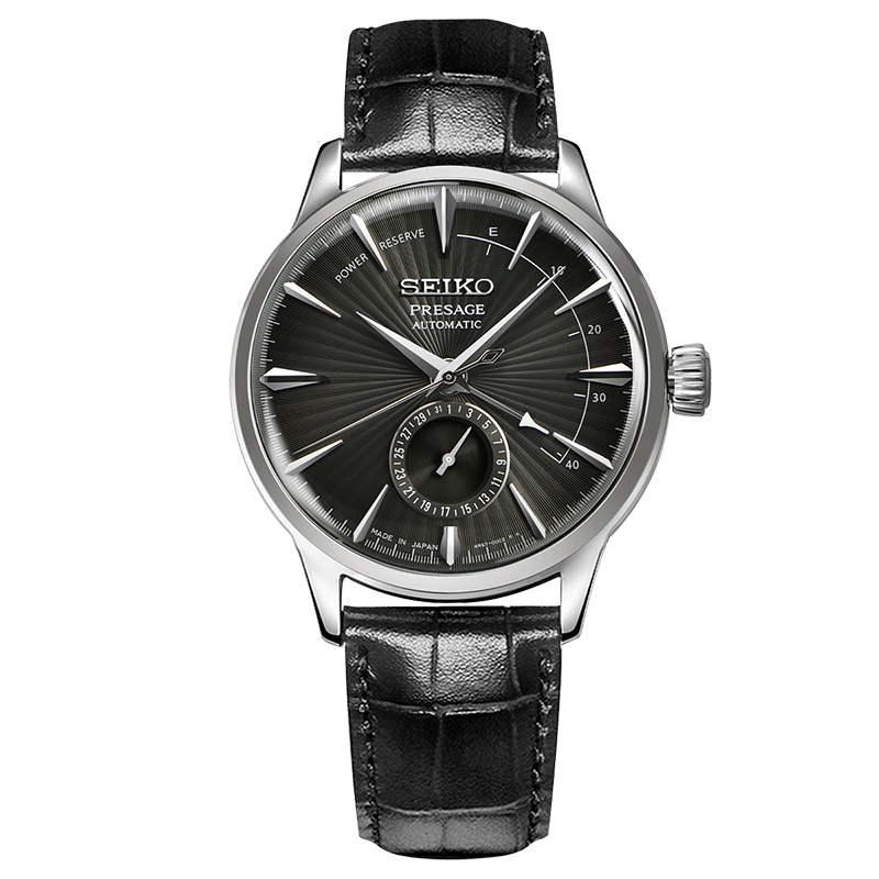 精工(SEIKO)手表 PRESAGE领航系列日本原装进口能量显示黑盘皮带自动/手动上链机械男表SSA345J1