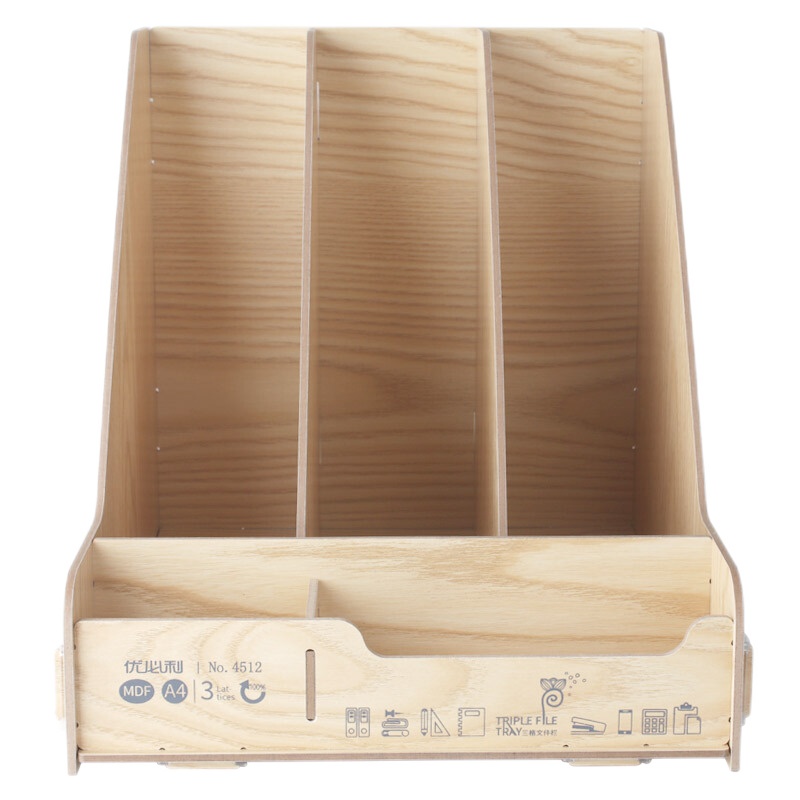 优必利 创意木质文件筐/文件架/文件盘/文件座 手 桌面盒文件栏 4512三联带笔筒