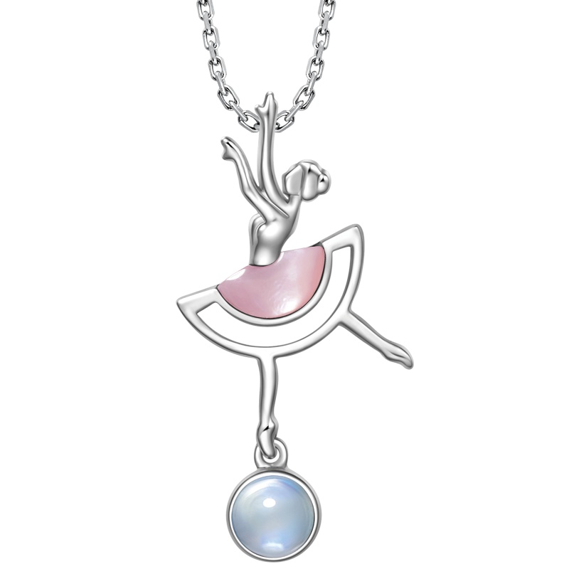 周大福仙女力系列小仙女925银镶月光石粉贝吊坠AN6982