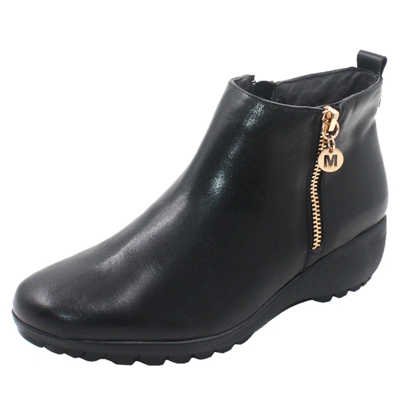 Mileno/米莲诺真皮坡跟侧拉链短靴百搭妈妈鞋保暖靴M194510