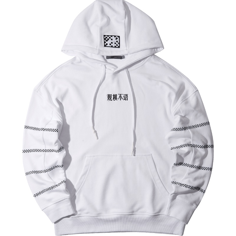 黑鲸观棋不语连帽卫衣男秋季棋盘格织带卫衣套头男CNZWJ38143A