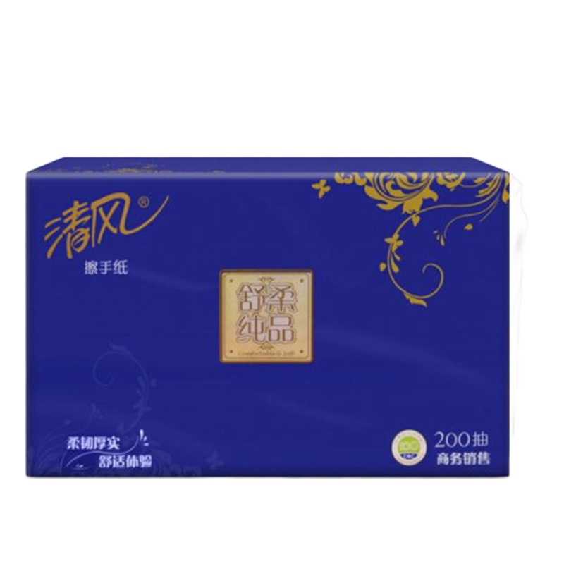 清风B913AS擦手纸舒柔纯品三折单层200抽*20包整箱