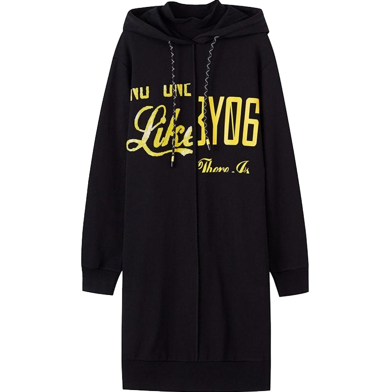 【专柜同款】拉夏贝尔连帽字母卫衣裙韩版宽松中长款套头卫衣女连衣裙20013528