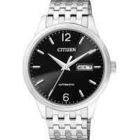 西铁城(CITIZEN)手表 时尚自动机械 双日历显示黑盘不锈钢商务休闲 男表NH7500-53EB