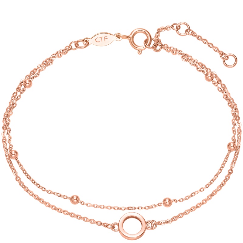 周大福珠宝首饰玫瑰金色时尚简约18K金彩金手链女 定价E124064