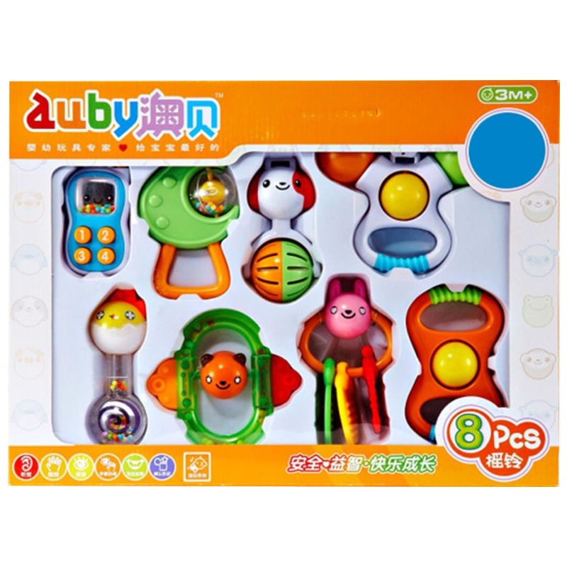 澳贝盒装摇铃8只装牙胶抓握摇铃早教益智新生婴儿玩具3-12个月0-1岁磨牙