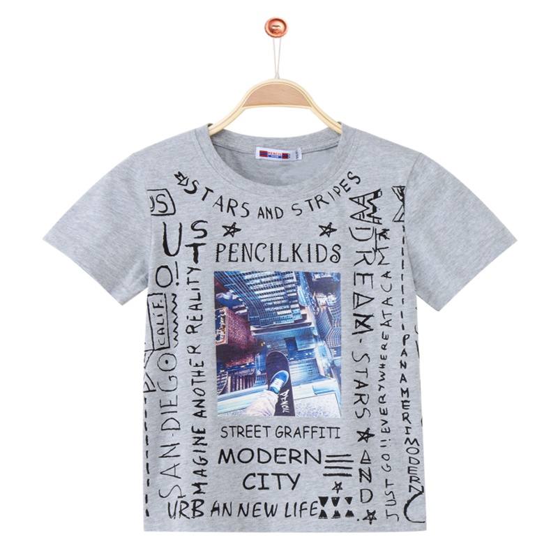 铅笔俱乐部童装2019夏季新款男童T恤短袖中大童圆领印花T恤男童T