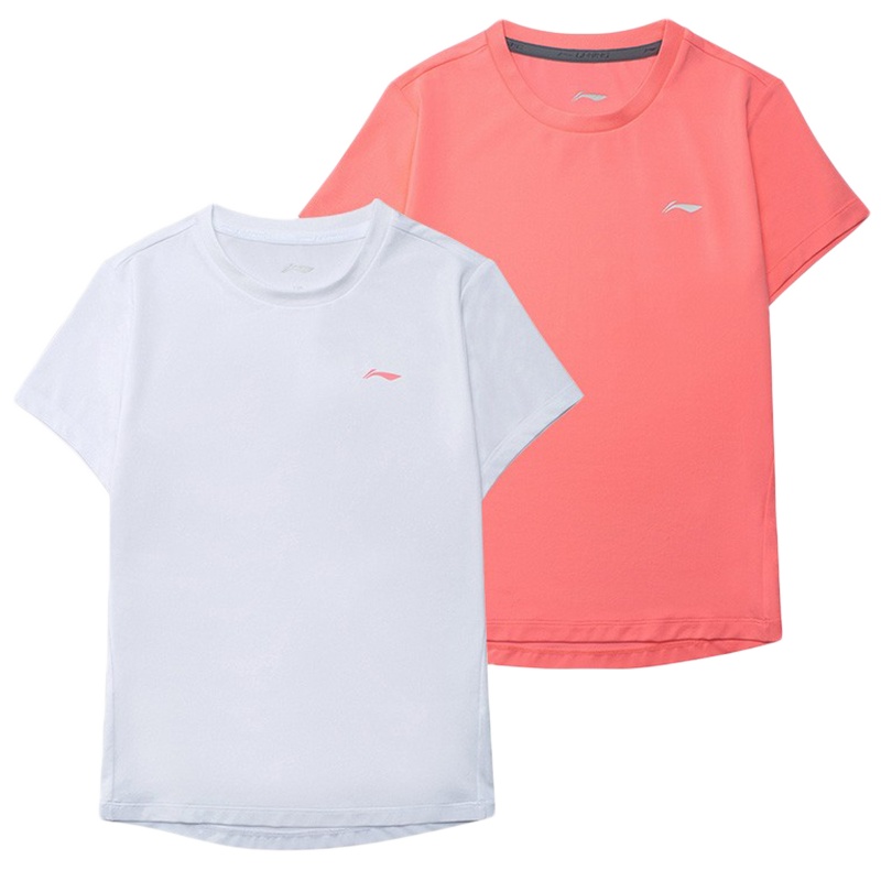 李宁童装儿童短袖夏季新品T恤女大童跑步系列糖果色速干短袖两件装T恤