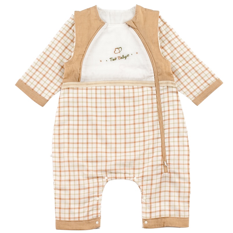 俩个宝宝分腿睡袋春夏薄款纯棉空调睡袋儿童防踢被长袖彩棉可拆袖