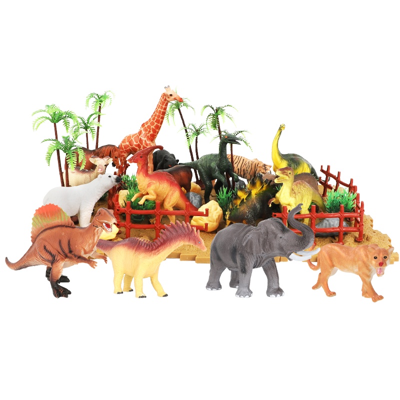 纽奇(Nukied)儿童玩具仿真动物恐龙模型男孩益智玩具恐龙动物套装 带场景恐龙动物74件套 [14只恐龙+10只动物]