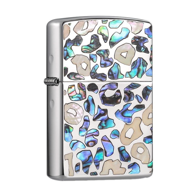 美国ZIPPO打火机 芝宝 原装正品镜面幻彩贝壳镶嵌花纹 万有引力斑马图案