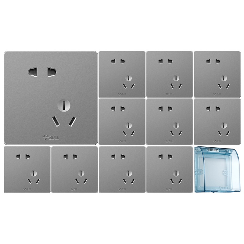 公牛开关插座银灰色开关面板北欧86型家用电源插座面板多孔电源插座多联多控开关