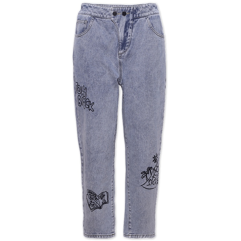 a02新款2020潮流卡通印花老爹裤宽松牛仔裤女DTV2E0121PN