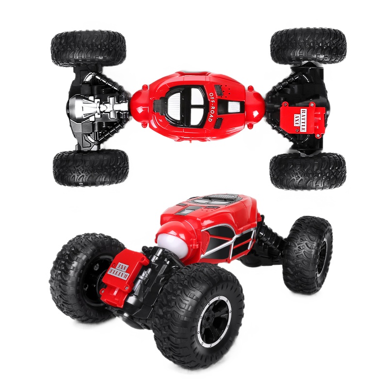 勾勾手遥控汽车扭变攀爬车特大号儿童玩具男孩四驱越野车一键变形充电电池玩具 加大号扭变攀爬车38CM-红色 单电20分钟