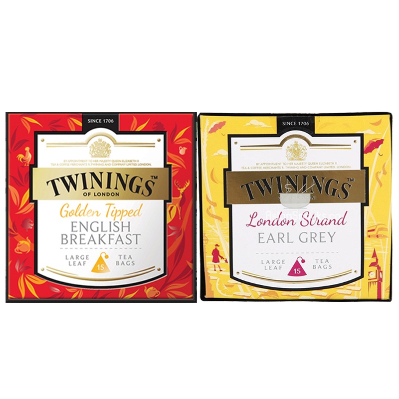 英国川宁(TWININGS) 金毫英式早餐红茶和英伦茗香伯爵红茶 15包*3g *2盒 套装 90g
