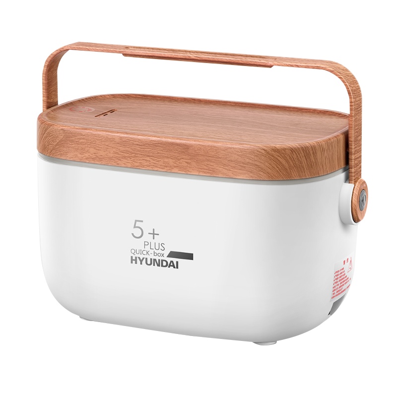 韩国现代(HYUNDAI)电热饭盒0.74L保温插电加热蒸煮饭带饭神器一机多用上班族便携QC-FH603 复古木纹