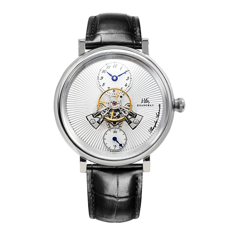 上海(SHANGHAI)手表男自动机械表820剪影系列中置天轮裸摆自动机械飞轮腕表男表