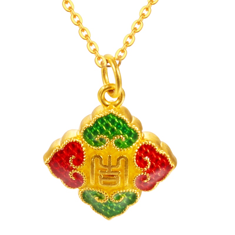 黄金码头足金999古法烧蓝吉祥四方锁吊坠复古国风金锁坠子首饰